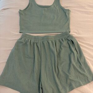 Green/blue Ribbed Tank and Shorts Set
